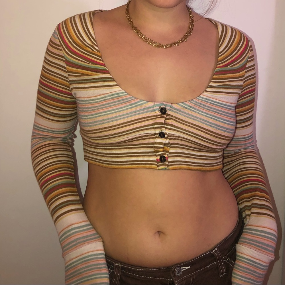 Super cropped long sleeve from Urban Outfitters. Button down, can wear open.